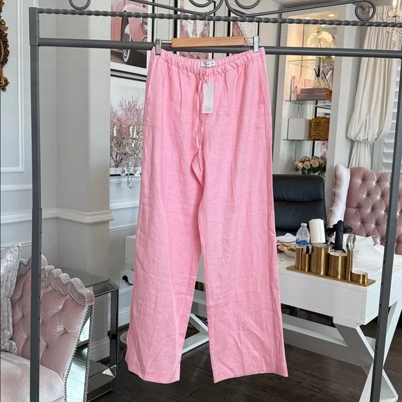 NWT Mango Soft Pink Linen Trousers SIZE M - Picture 2 of 11